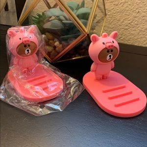 New 2 x Silicone Mobile Phone Holder lovely bear